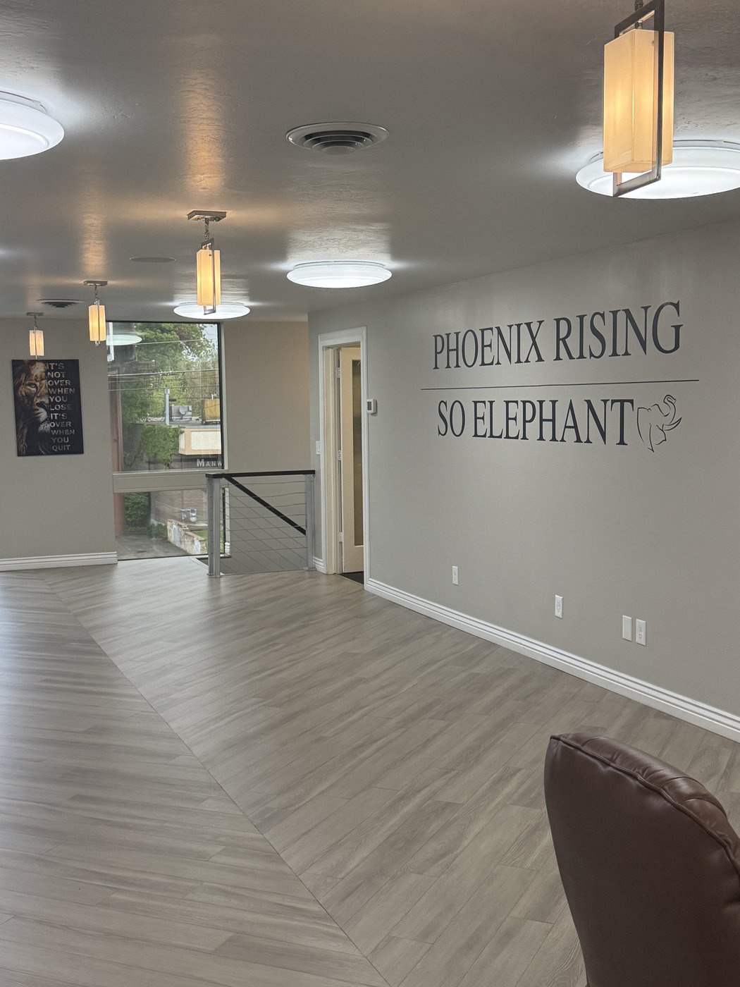 Upstairs in the treatment building, where the group room and staff offices are